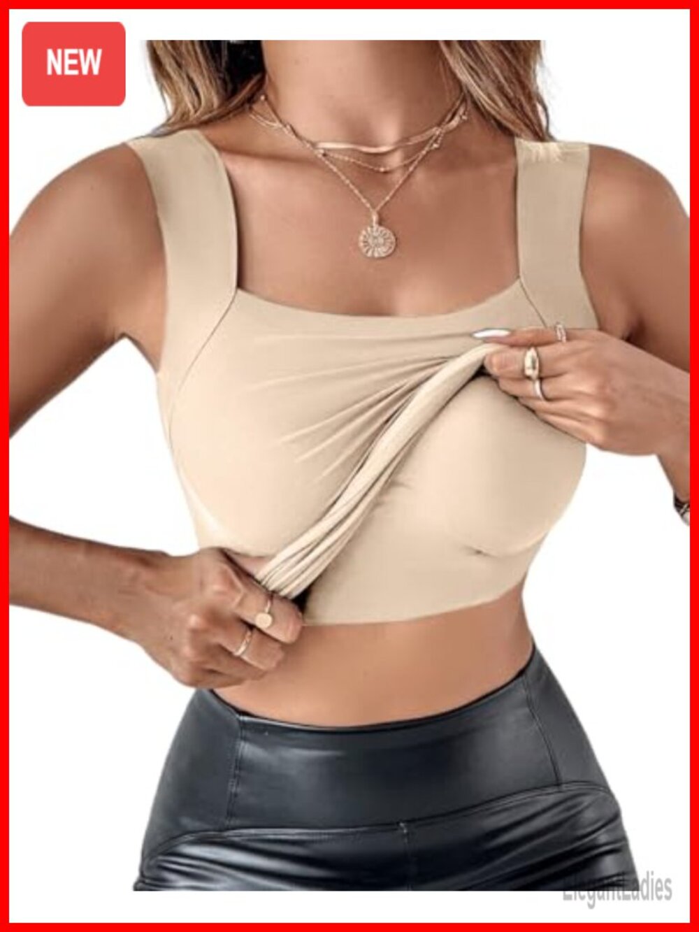 CHICME Built in Bra Shapewear Tank Top U Neck Seamless Camisole